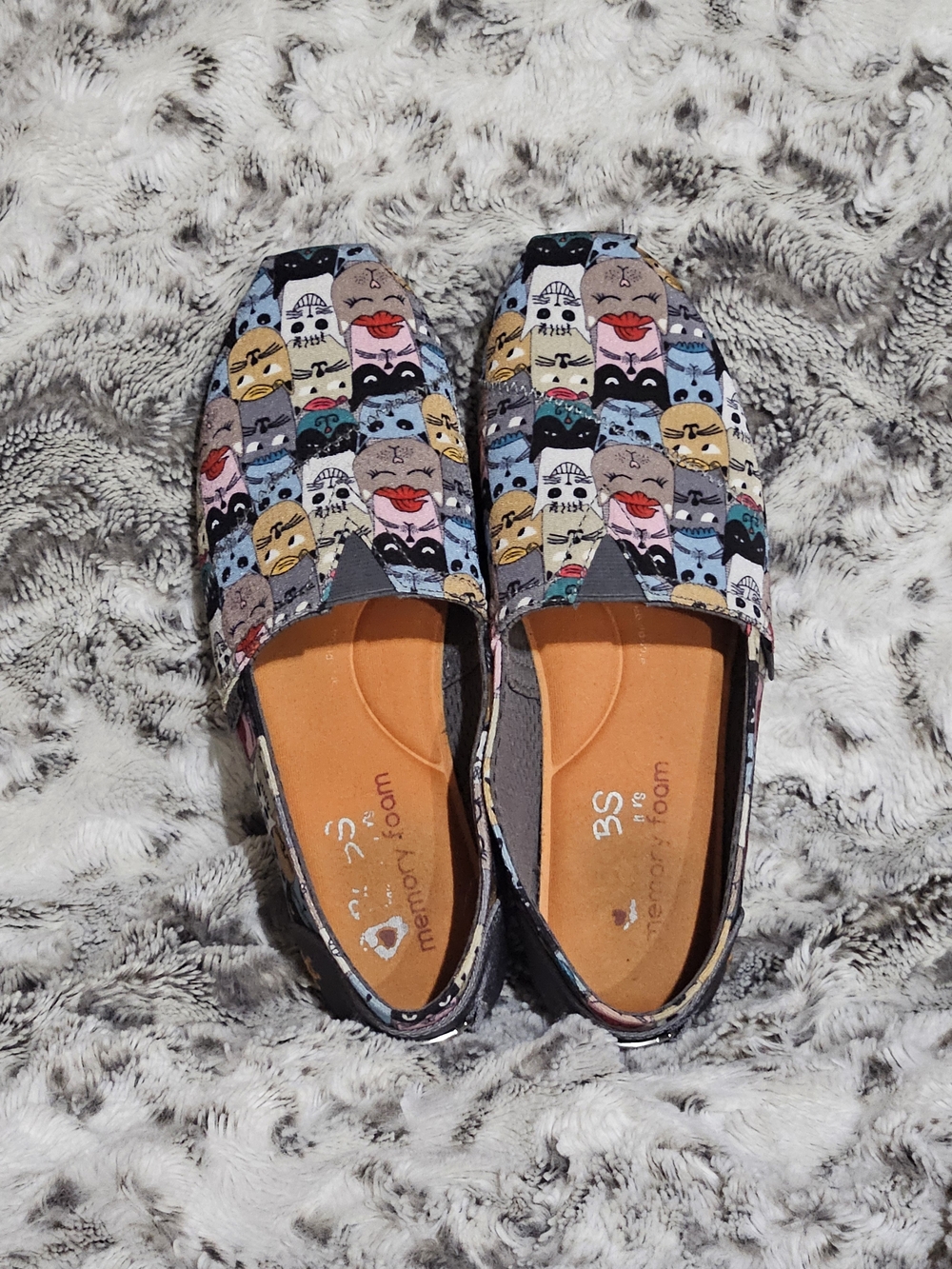 Skechers Bobs Slip-On Shoes with Colorful Cat Print